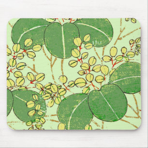 Japanischer botanischer grüner Blatt-Holzschnitt Mousepad