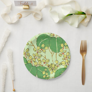 Japanischer botanischer grüner Blatt-Holzschnitt Pappteller