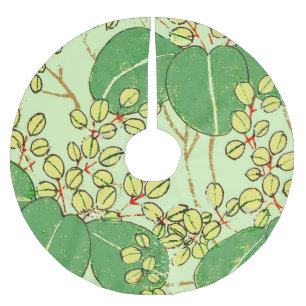 Japanischer botanischer grüner Blatt-Holzschnitt Polyester Weihnachtsbaumdecke