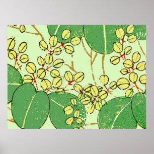 Japanischer botanischer grüner Blatt-Holzschnitt Poster