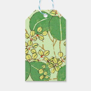 Japanischer botanischer grüner Blatt-Holzschnittdr Geschenkanhänger