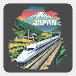 Japanischer Bullet Train und Fuji Mount Quadratischer Aufkleber