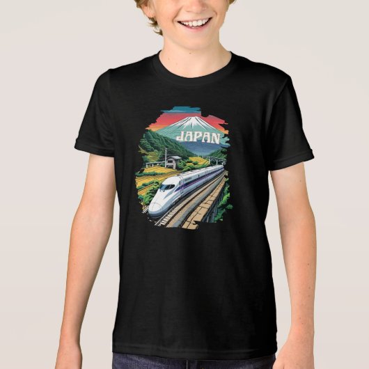 Japanischer Bullet Train und Fuji Mount Tri-Blend Shirt (Vorderseite)