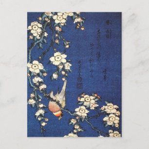 Japanischer Bush Warbler und Wachtkerry (Hokusai) Postkarte