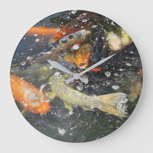 Japanischer Carp Koi Fisch schwimmen Große Wanduhr (Vorderseite)