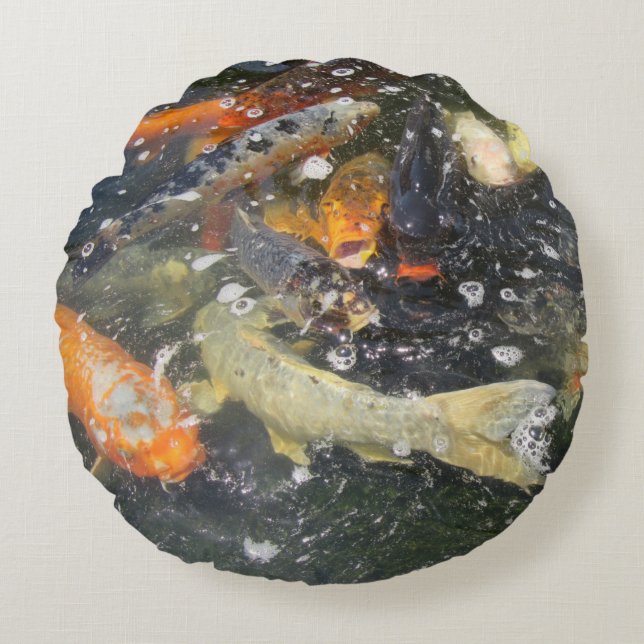 Japanischer Carp Koi Fisch schwimmen Rundes Kissen (Vorderseite)