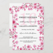 Japanischer Cherry Blossom Blumenstrauß Sweet 16 Einladung (Vorne/Hinten)