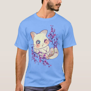 Japanischer Cherry Sakura Tree Kawaii Kitten Blume T-Shirt