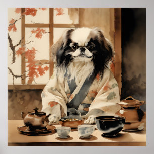 Japanischer Chin Dog Gastgeber einer Teezeremonie Poster