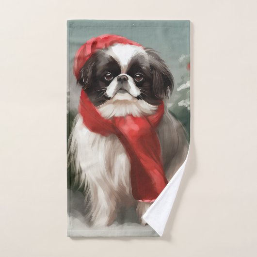 Japanischer Chin Dog in Schnee Weihnachten Badhandtuch Set (Handtuch)