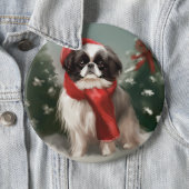 Japanischer Chin Dog in Schnee Weihnachten Button (Beispiel)