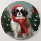 Japanischer Chin Dog in Schnee Weihnachten Button (Vorderseite)