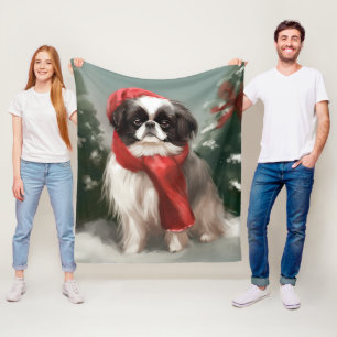 Japanischer Chin Dog in Schnee Weihnachten Fleecedecke