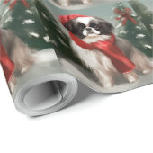 Japanischer Chin Dog in Schnee Weihnachten Geschenkpapier (Rolleneckpunkt)