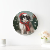 Japanischer Chin Dog in Schnee Weihnachten Große Wanduhr (Zuhause)