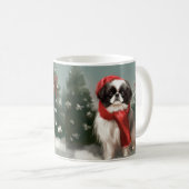 Japanischer Chin Dog in Schnee Weihnachten Kaffeetasse (VorderseiteRechts)