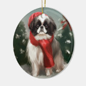 Japanischer Chin Dog in Schnee Weihnachten Keramik Ornament (Links)