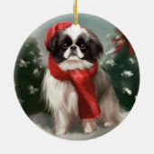 Japanischer Chin Dog in Schnee Weihnachten Keramik Ornament (Hinten)