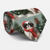 Japanischer Chin Dog in Schnee Weihnachten Krawatte (Gerollt)
