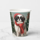 Japanischer Chin Dog in Schnee Weihnachten Pappbecher (Rückseite)