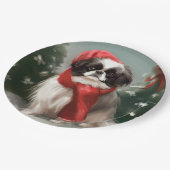 Japanischer Chin Dog in Schnee Weihnachten Pappteller (Schrägansicht)
