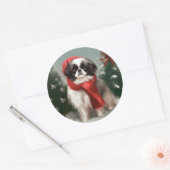 Japanischer Chin Dog in Schnee Weihnachten Runder Aufkleber (Umschlag)