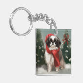 Japanischer Chin Dog in Schnee Weihnachten Schlüsselanhänger (Vorderseite links)