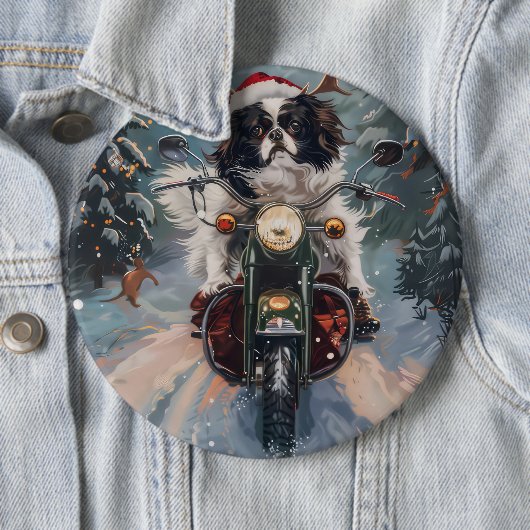 Japanischer Chin Dog Riding Motorrad Weihnachten Button (Beispiel)