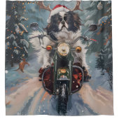 Japanischer Chin Dog Riding Motorrad Weihnachten Duschvorhang (Vorderseite)