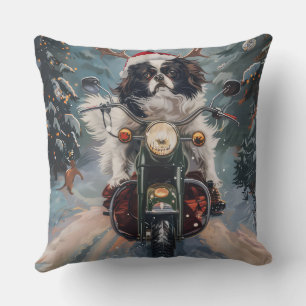 Japanischer Chin Dog Riding Motorrad Weihnachten Kissen