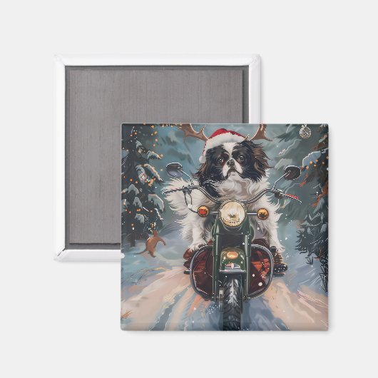Japanischer Chin Dog Riding Motorrad Weihnachten Magnet (Vorderseite/Rückseite)