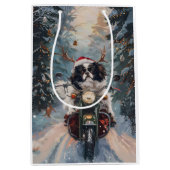 Japanischer Chin Dog Riding Motorrad Weihnachten Mittlere Geschenktüte (Vorderseite)