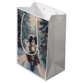 Japanischer Chin Dog Riding Motorrad Weihnachten Mittlere Geschenktüte (Rückseite Schrägansicht)