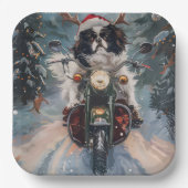 Japanischer Chin Dog Riding Motorrad Weihnachten Pappteller (Vorderseite)