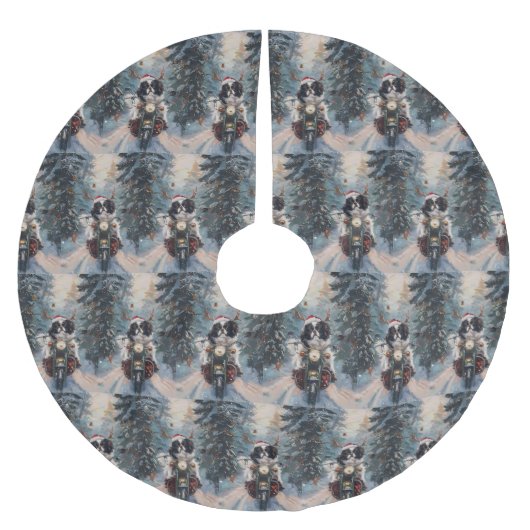 Japanischer Chin Dog Riding Motorrad Weihnachten Polyester Weihnachtsbaumdecke (Vorderseite)