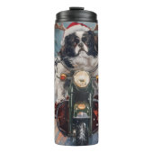 Japanischer Chin Dog Riding Motorrad Weihnachten Thermosbecher (Vorderseite)