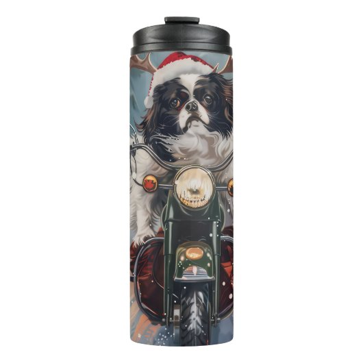 Japanischer Chin Dog Riding Motorrad Weihnachten Thermosbecher (Vorderseite)
