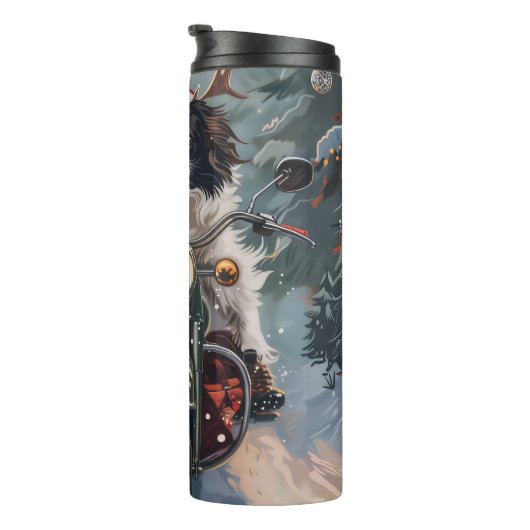 Japanischer Chin Dog Riding Motorrad Weihnachten Thermosbecher (Nach rechts gedreht)