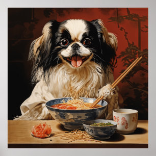 Japanischer Chin Eating Ramen Poster