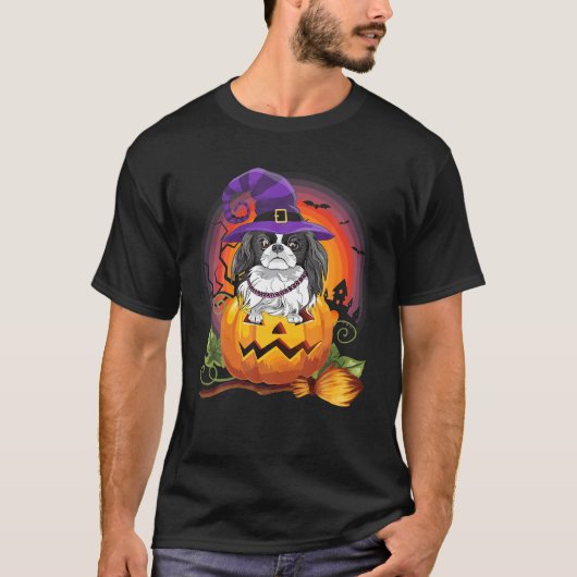 Japanischer Chin Hexch Pumpkin Halloween Hund Love T-Shirt (Vorderseite)