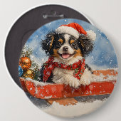 Japanischer Chin Hund in Sledge Let it Snow Weihna Button (Vorne & Hinten)