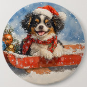 Japanischer Chin Hund in Sledge Let it Snow Weihna Button (Vorderseite)