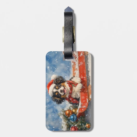Japanischer Chin Hund in Sledge Let it Snow Weihna Gepäckanhänger (Rückseite vertikal)