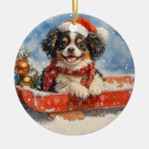 Japanischer Chin Hund in Sledge Let it Snow Weihna Keramik Ornament