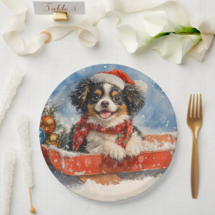 Japanischer Chin Hund in Sledge Let it Snow Weihna Pappteller