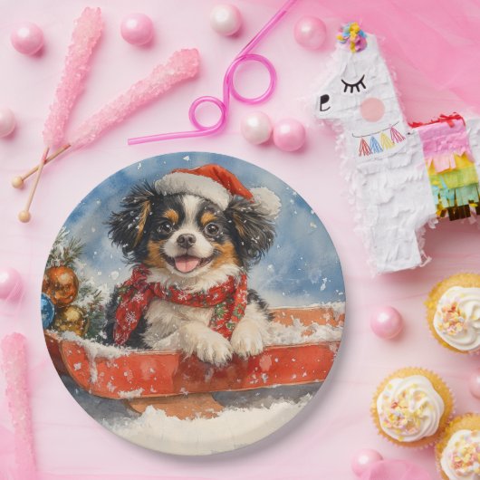 Japanischer Chin Hund in Sledge Let it Snow Weihna Pappteller (Party)