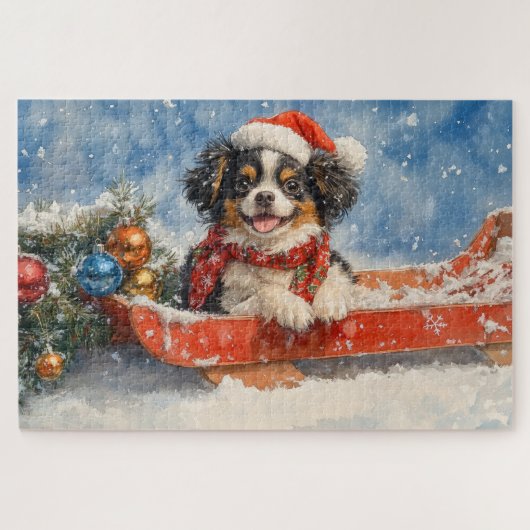 Japanischer Chin Hund in Sledge Let it Snow Weihna Puzzle (Horizontal)