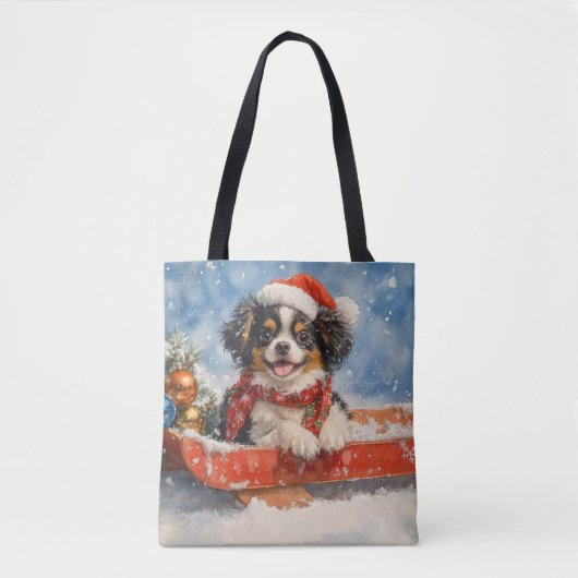 Japanischer Chin Hund in Sledge Let it Snow Weihna Tasche (Vorderseite)