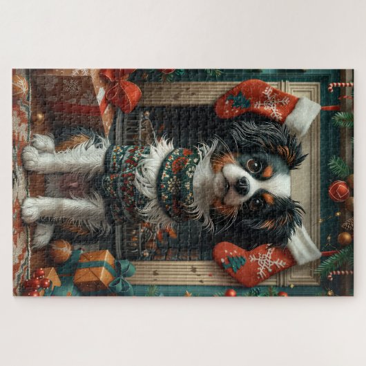 Japanischer Chin Hund mit Weihnachtsgeschenken Feu Puzzle (Horizontal)