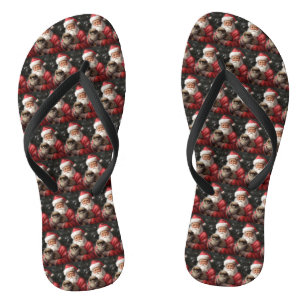 Japanischer Chin mit Weihnachtsfeiertag Badesandalen